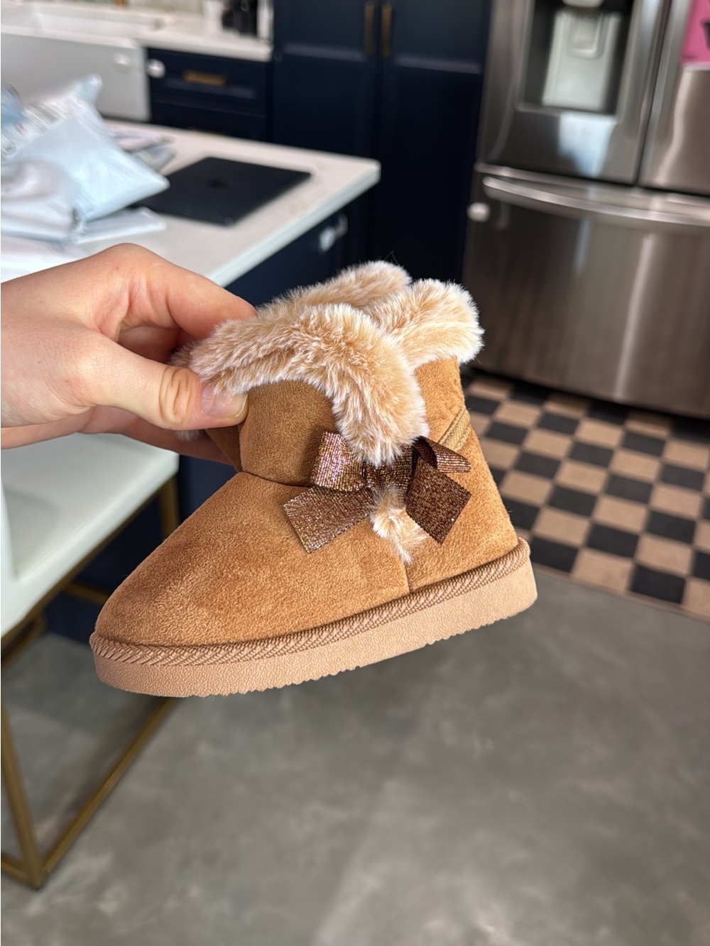 Kids Cozy Faux-Fur Booties in Tan